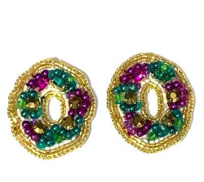 Mardi Gras Rhinestone King Cake Stud Earrings