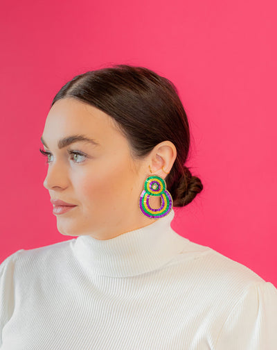 Mardi Gras Sequin Oval Earrings