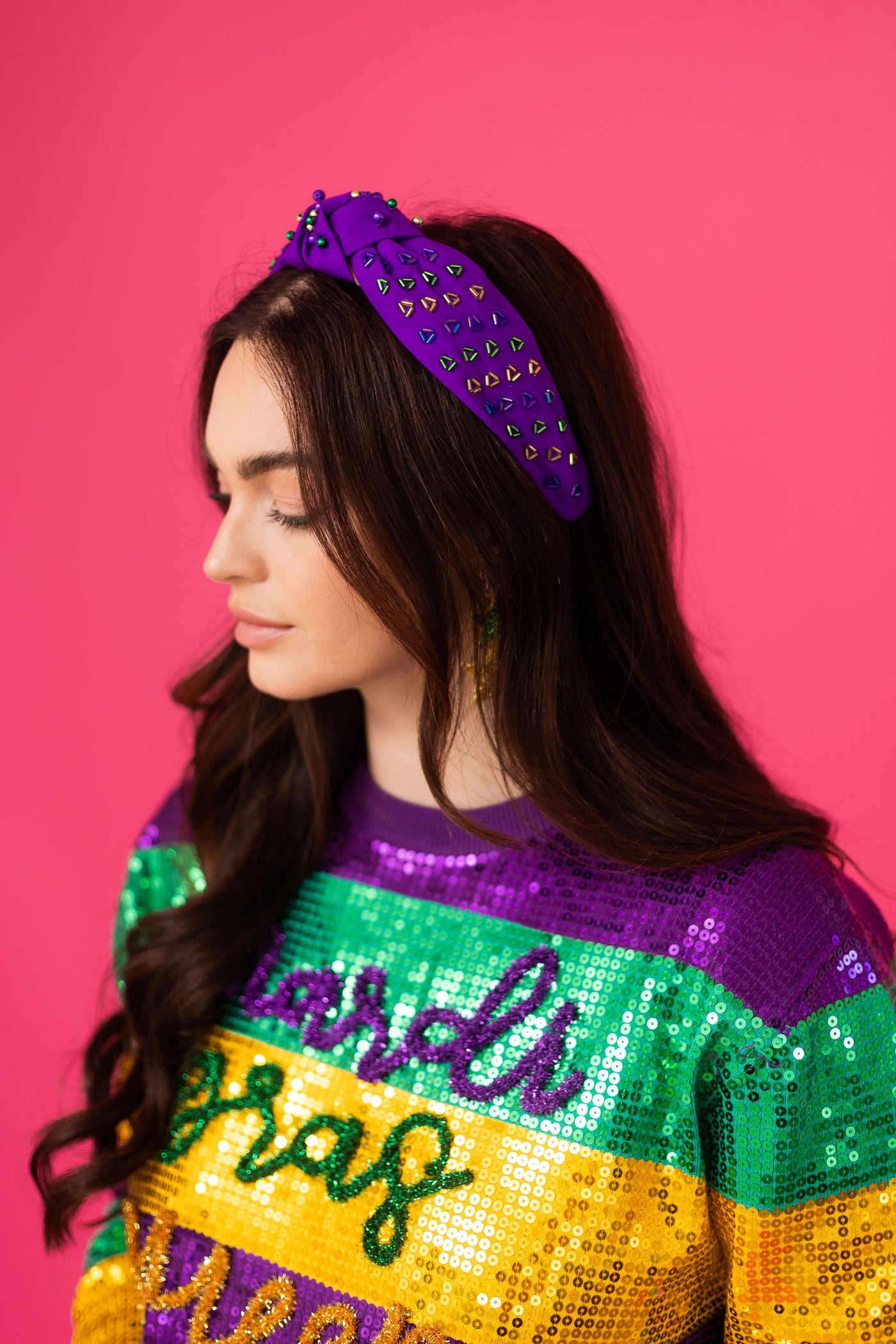 Mardi Gras Triangle Bead Headband