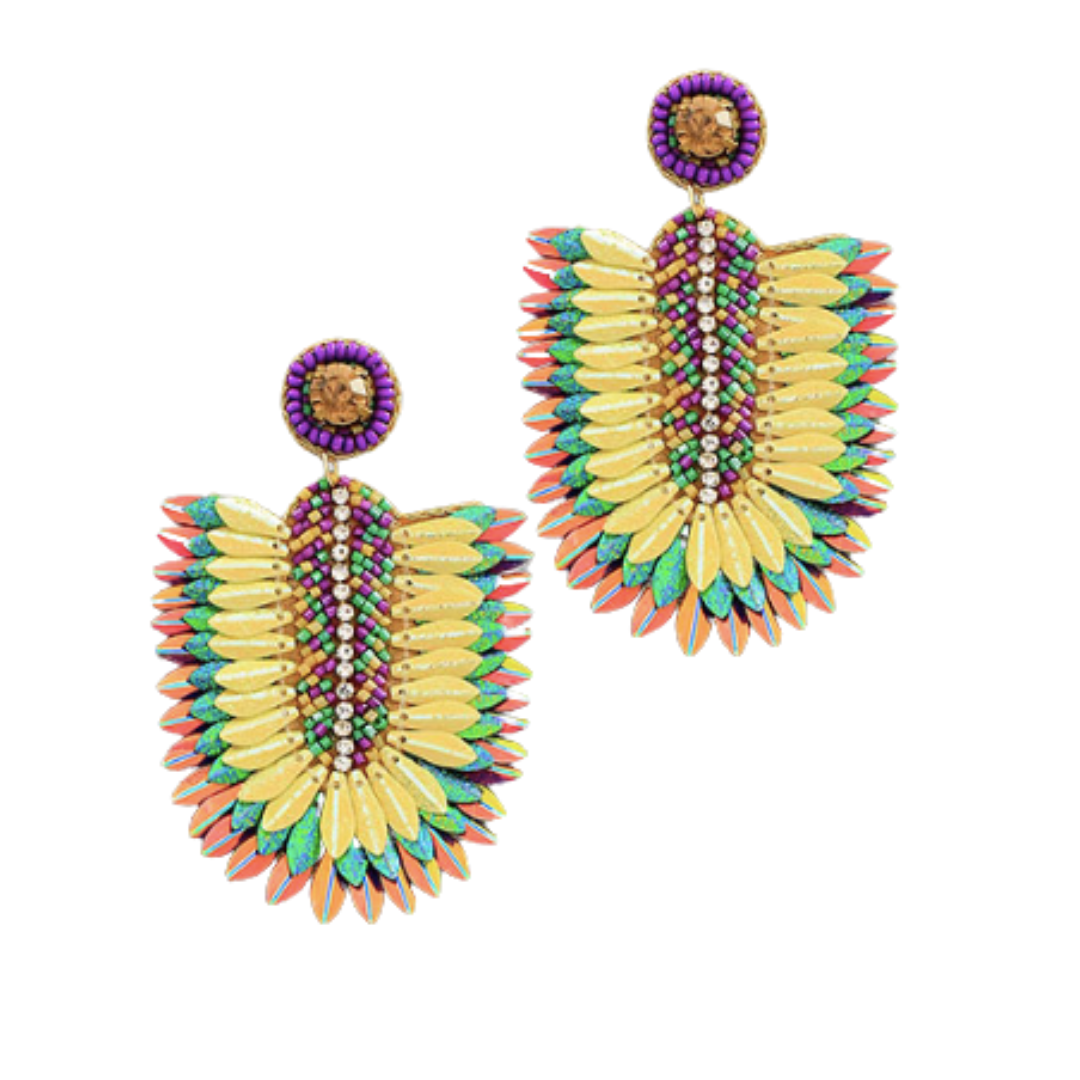 Mardi Gras Wing Dangle Earrings