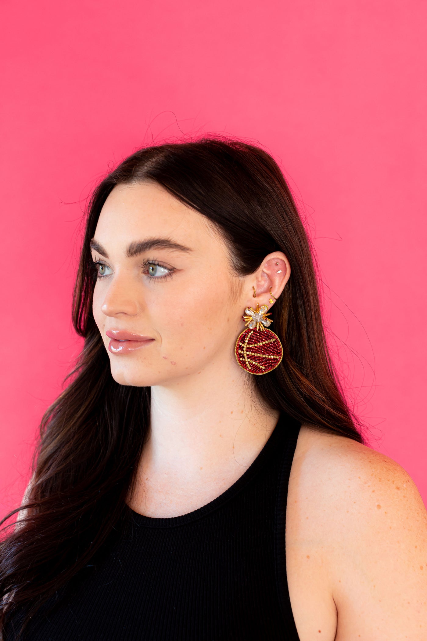 Fancy Basketball Earrings - Maroon and Gold