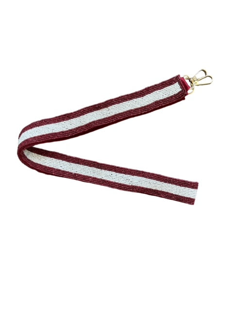 Seed Bead Bag Strap - Maroon and White Stripes