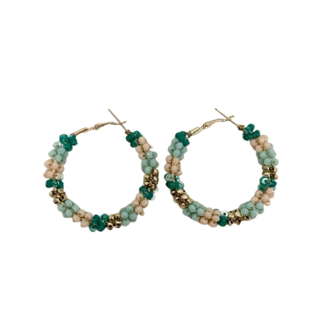 Sequin Hoop - Blue and Ivory