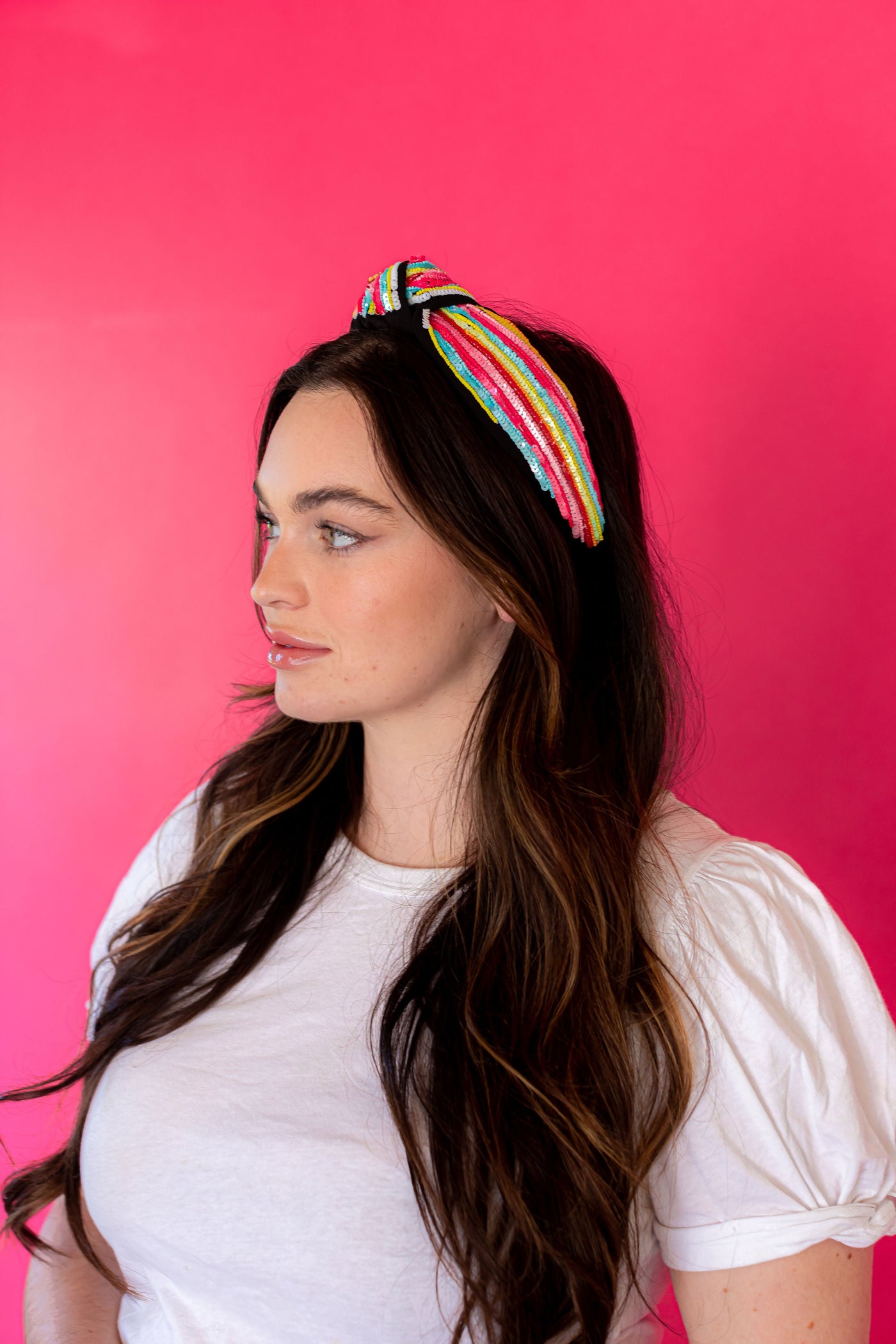 Headband Knot - Rainbow Striped Sequin