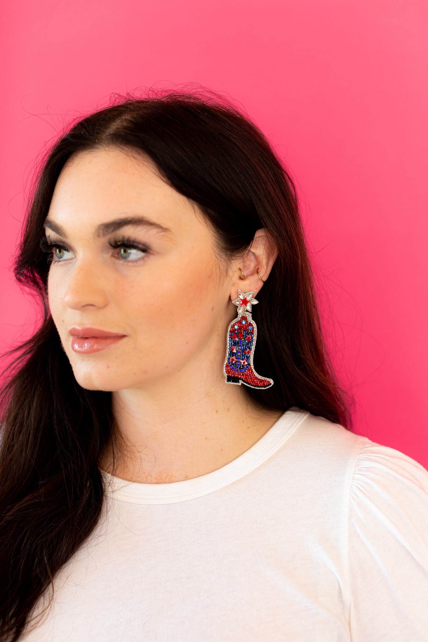 Cowgirl Boot Earrings - Blue and Red