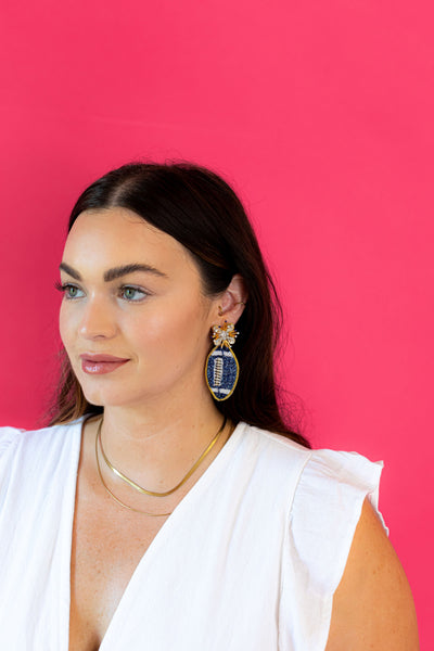 Football Burst Earrings - Navy Blue and White