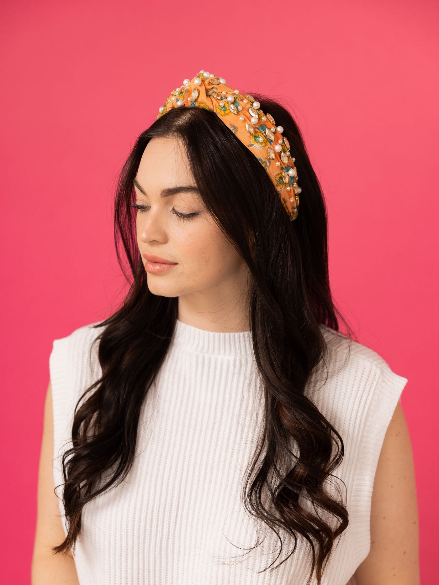 Floral Print Headband - Orange and Yellow Flowers