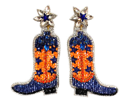 Cowgirl Boot Earrings - Blue and Orange