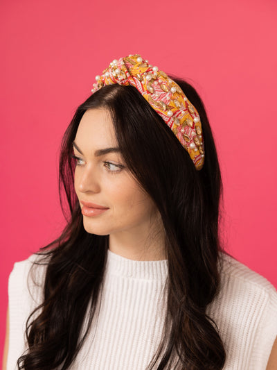 Floral Print Headband - Orange and Pink Flowers