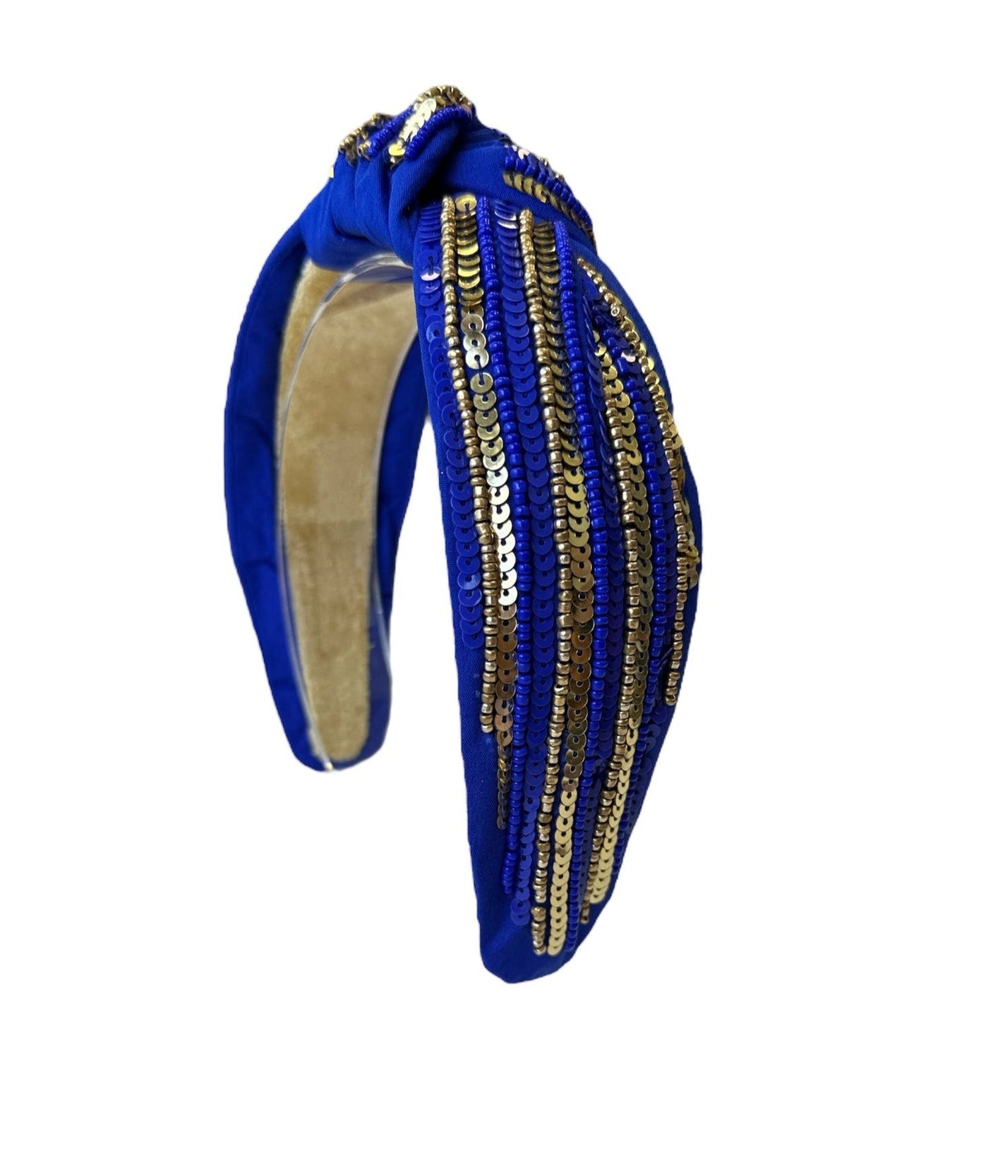 Headband Knot - Sequin Stripe - Royal Blue and Gold