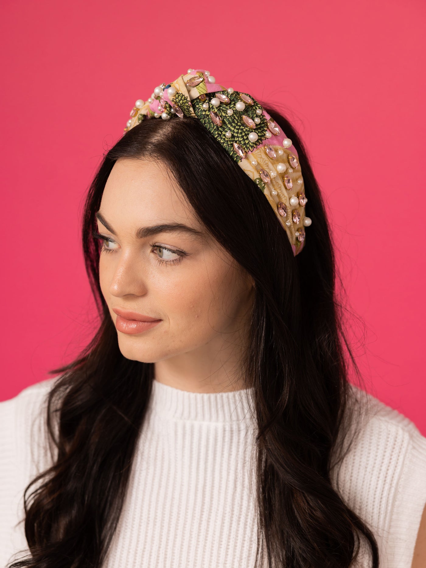 Floral Print Headband - Pink Peacock