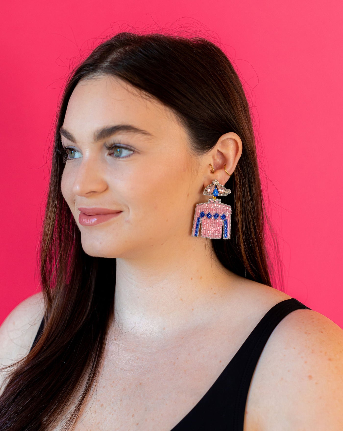 Derby Jersey Silk Earrings - Pink and Blue