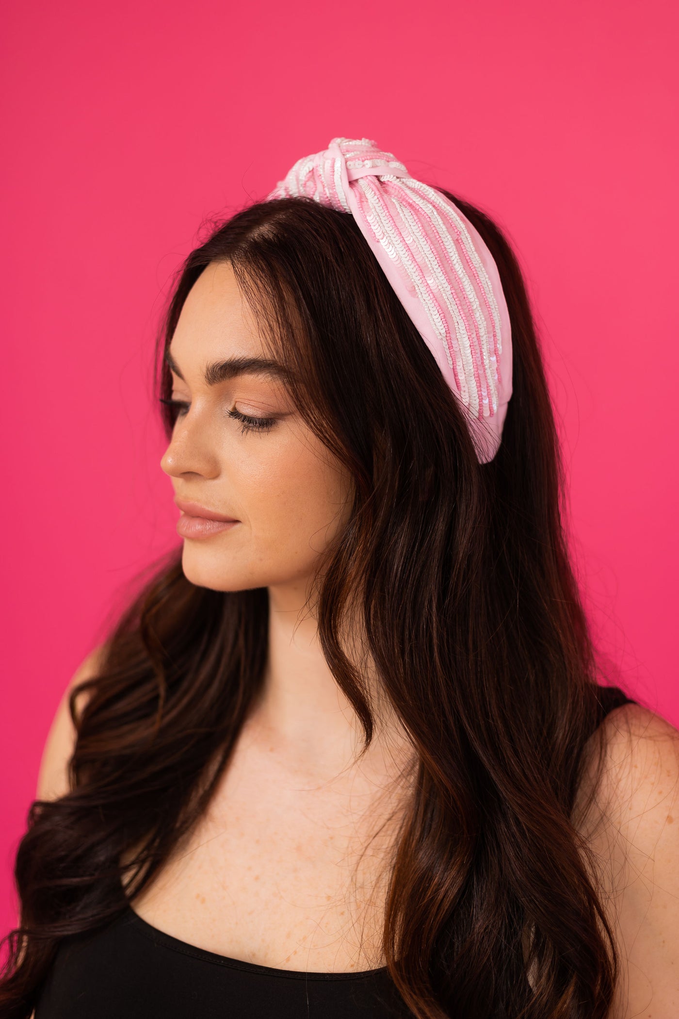 Headband Knot - Pink and White Striped Sequin