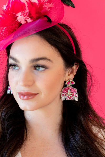 Derby Jersey Silk Earrings - Pink Rhinestone