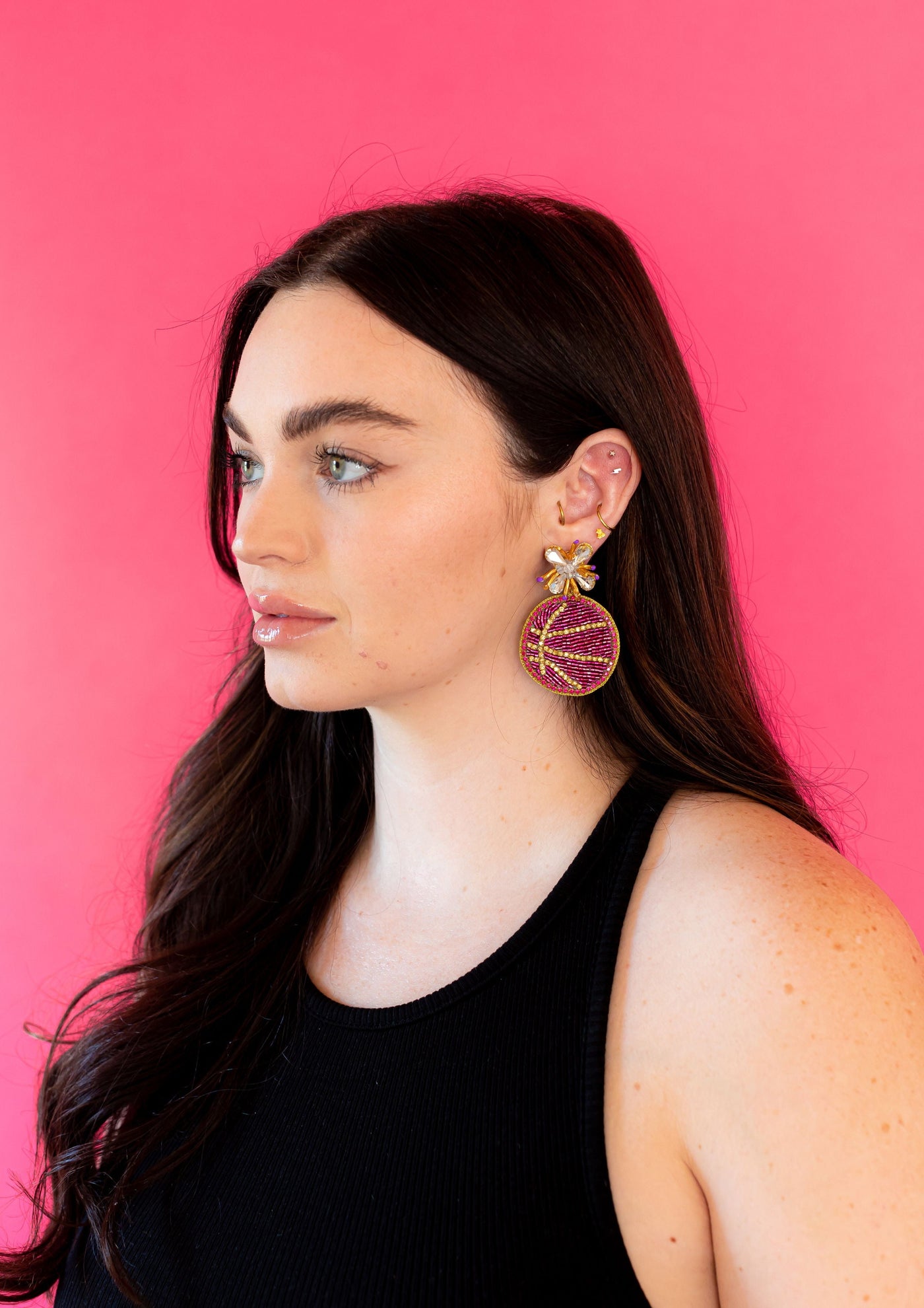 Fancy Basketball Earrings - Purple and Gold