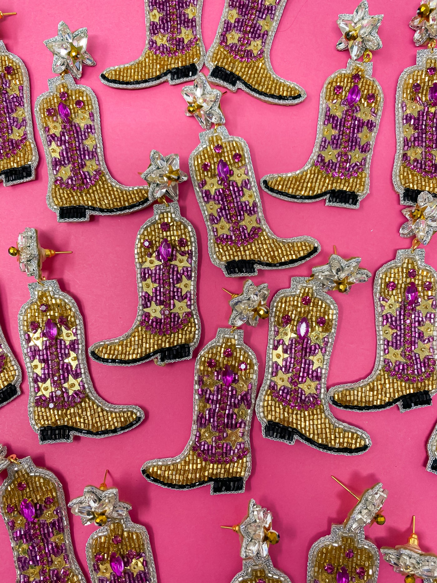Cowboy Boot Earrings - Purple and Gold