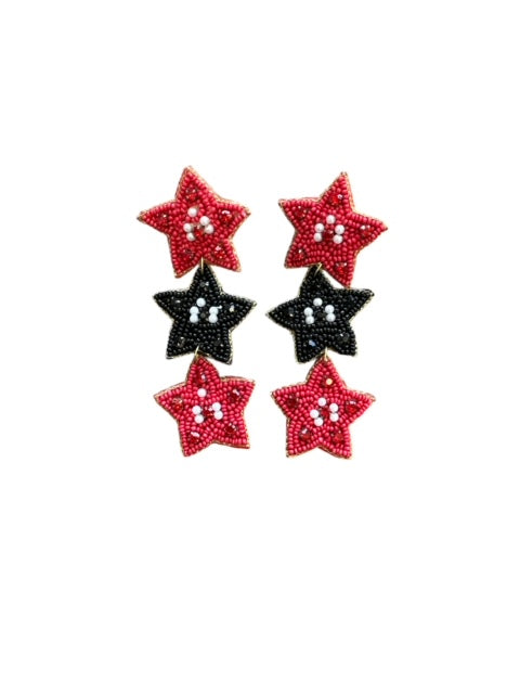 Triple Star Earrings - Red and Black