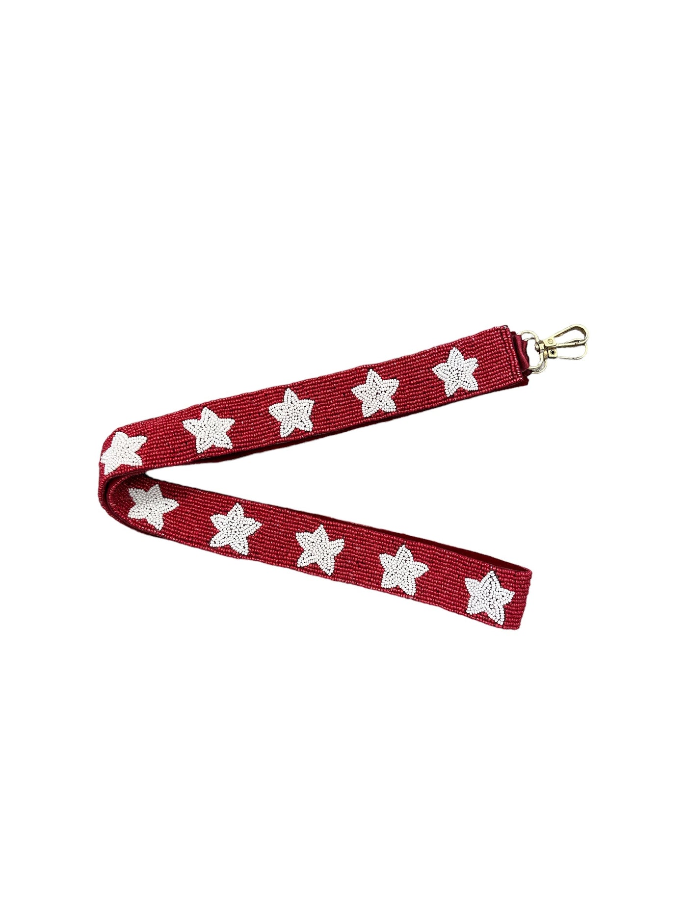 Seed Bead Bag Strap - Red with White Stars