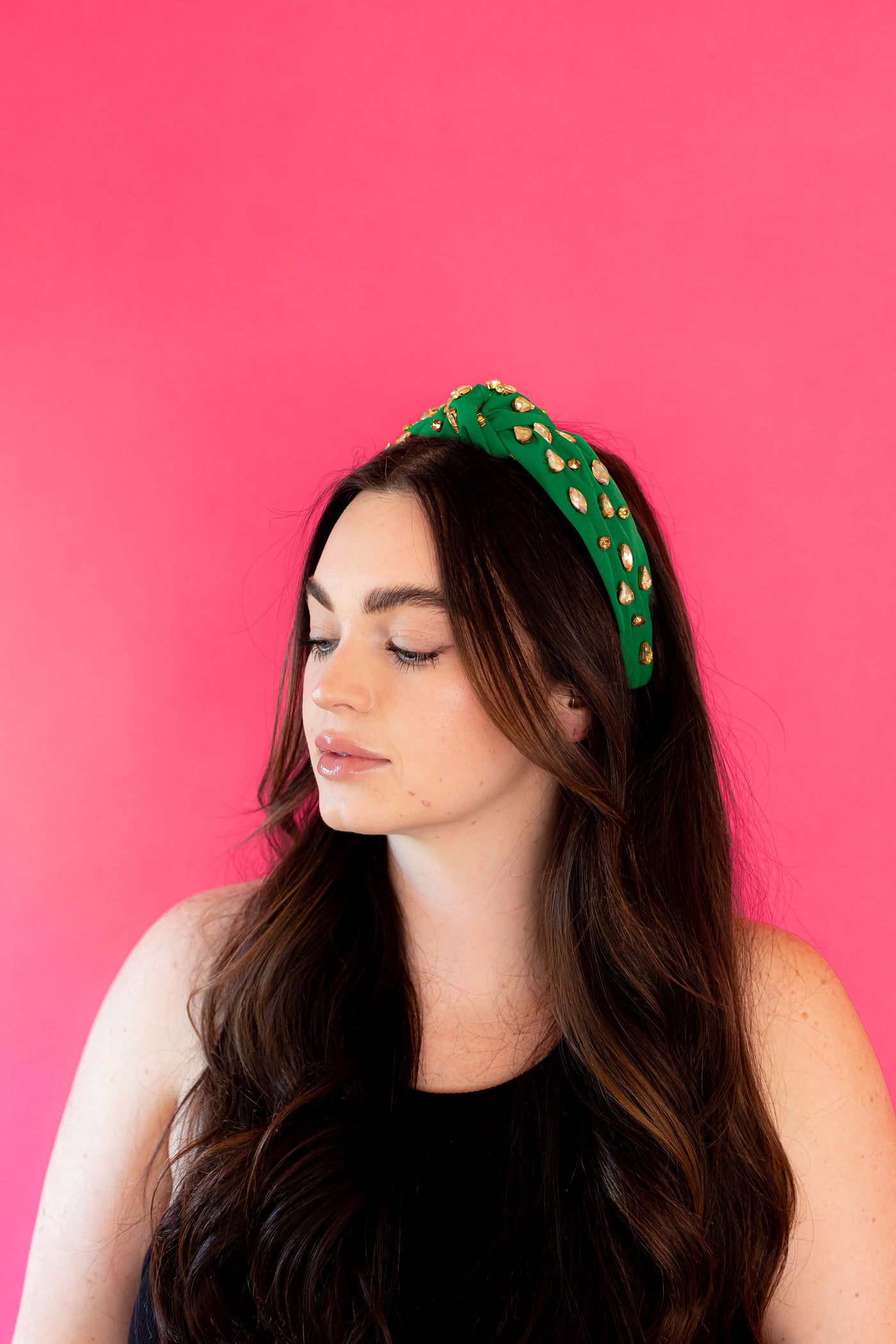 Rhinestone Knot Headband - Green and Gold