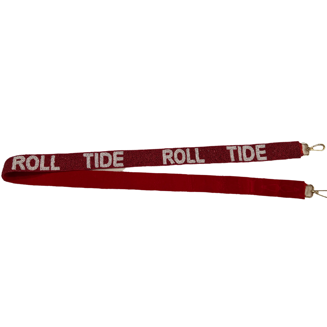 Seed Bead Bag Strap - Roll Tide (Red Strap)