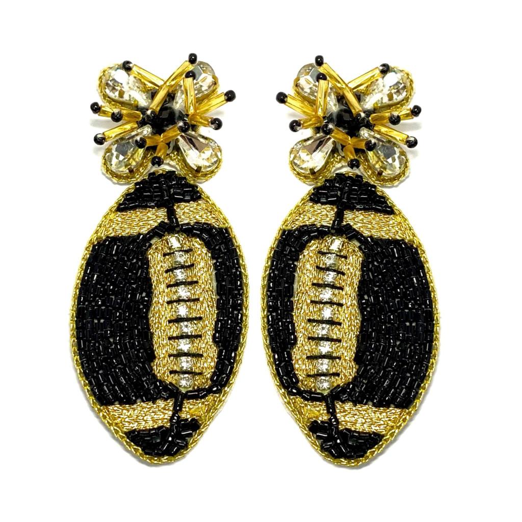 Football Burst Earrings - Black and Gold