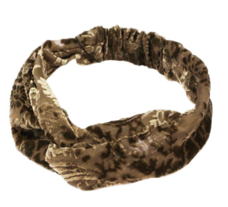 Velvet Burn Out Stretch Headband - Brown