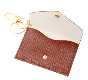 Snake Print Key Chain Wallet - Brown