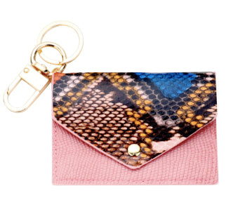 Snake Print Key Chain Wallet - Pink