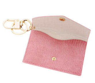Snake Print Key Chain Wallet - Pink