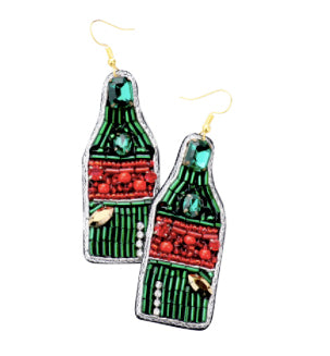 Champagne Bottle Earrings - Green and Red