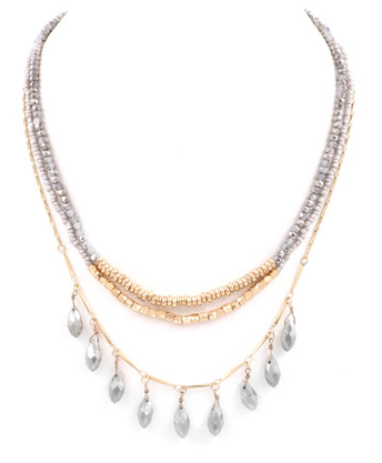 Crystal Layered Drop Necklace - Grey