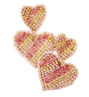Rhinestone Heart Earrings - Light Pink