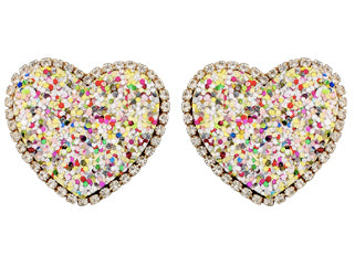 Glitter Heart Stud Earrings - Multi