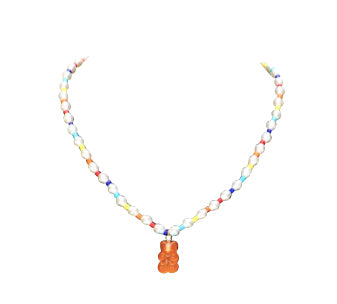 Pearl Necklace with Gummy Bear Charm - Orange