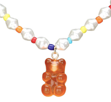Pearl Necklace with Gummy Bear Charm - Orange