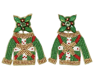 Christmas Ugly Sweater Earrings- Green