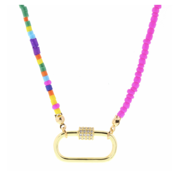 Little Lily - Pink and Multi Gold Oval Necklace