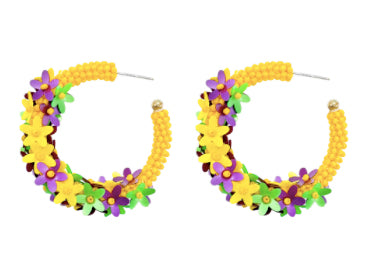 Mardi Gras Flower Hoop Earrings