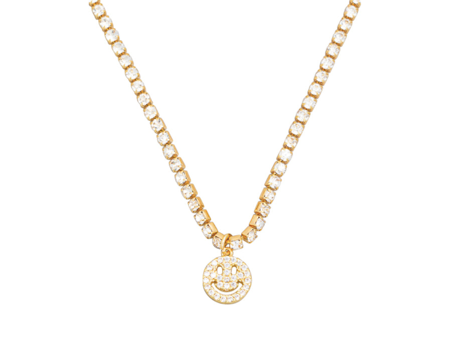 Smiley Face Rhinestone Necklace - Clear