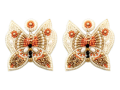 Seed Bead Butterfly Earrings - Tan