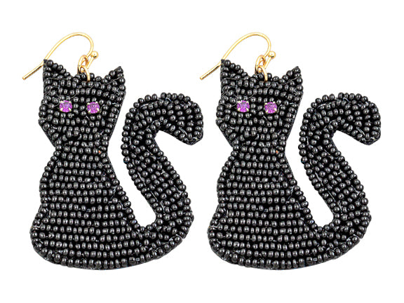 Seed Bead Cat Earrings