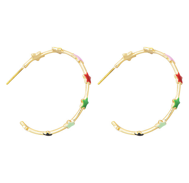 Multi Colored Star Hoop Earrings