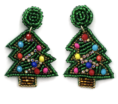 Christmas Tree Earrings - Multi Colored Ornaments
