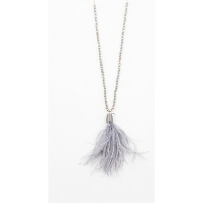Crystal Feather Necklace - Grey - Shop Golden Lily
