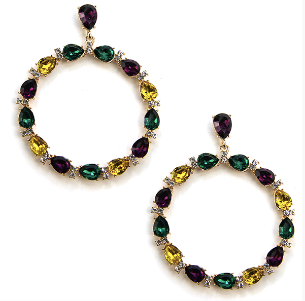 Mardi Gras Rhinestone Circle Earrings