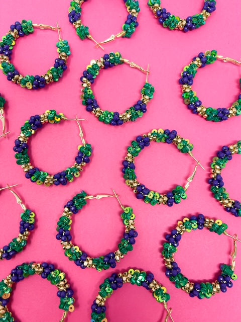 Sequin Hoop Earrings - Mardi Gras