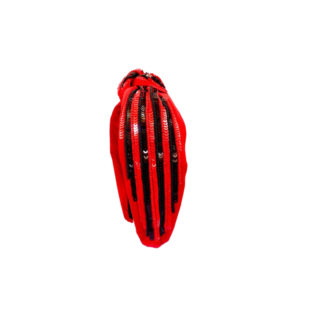 Headband Knot - Sequin Stripe - Red and Black