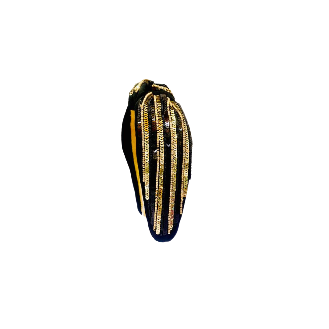 Headband Knot - Sequin Stripe - Black and Gold