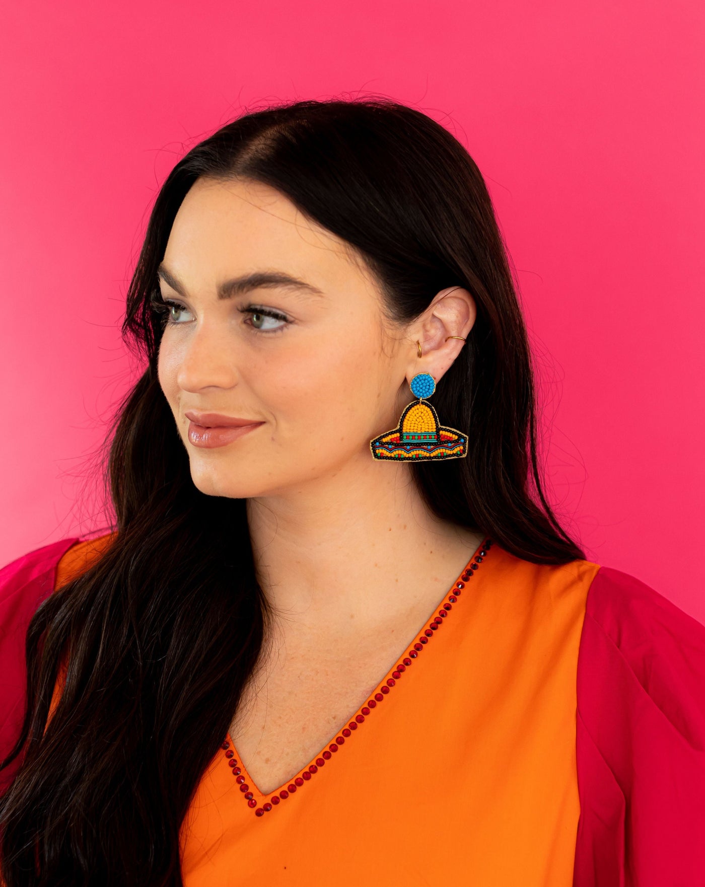 Fiesta Sombrero Earrings - Orange