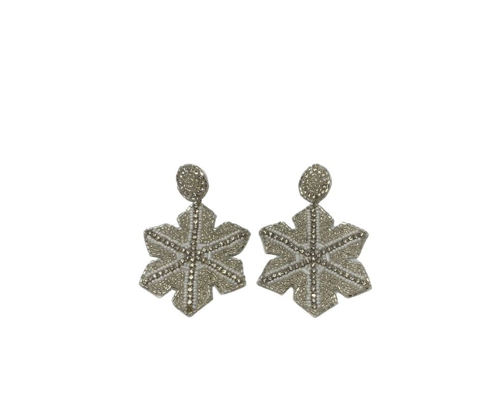 Sparkly Snowflake Earrings - White